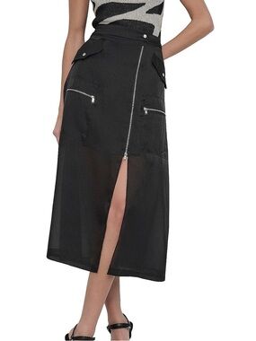 DKNY Women's Organza Cargo Skirt Women’s 14 Black Sheer Midi *READ